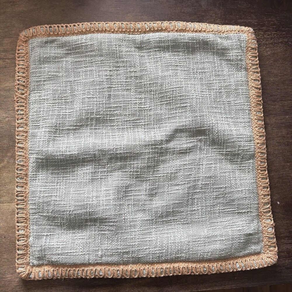 Pier 1 Basketweave Seafoam Green Throw Pillow Cover Jute Trim 22” Square